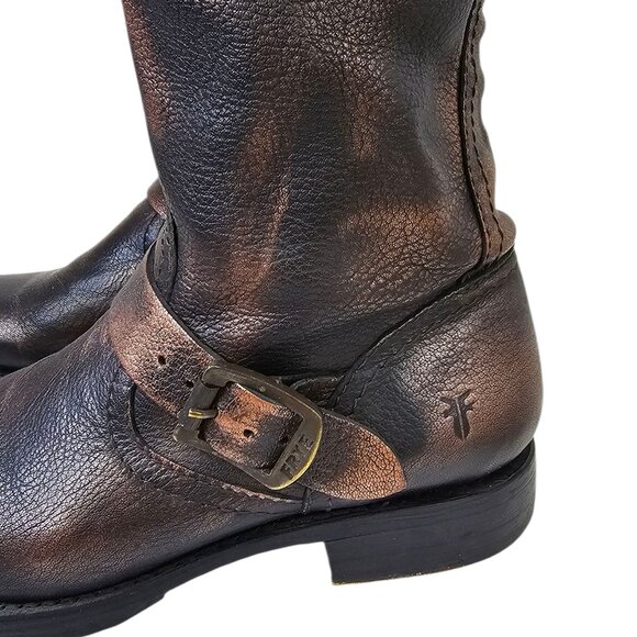 FRYE Womens Veronica Bronze Brush Off Slouch Leather Boots, Tall, Buckle, Sz 8 - Picture 3 of 11